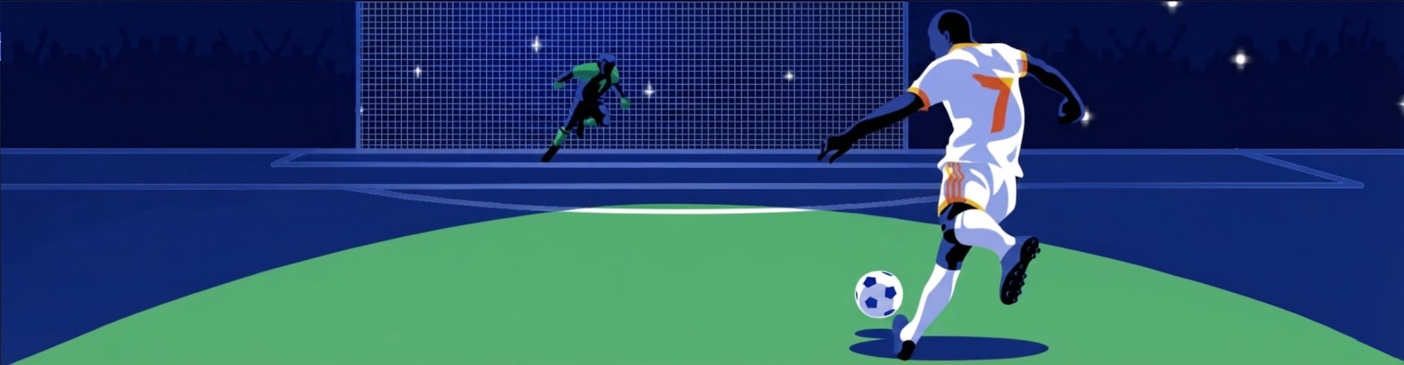 TikiTaka · cover artwork Illustration: a striker shoots at goal under floodlights